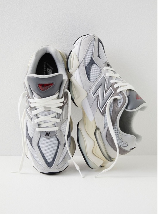 New Balance Shoes - New Balance Grey and Cream Chunky Mesh Suede Sneakers